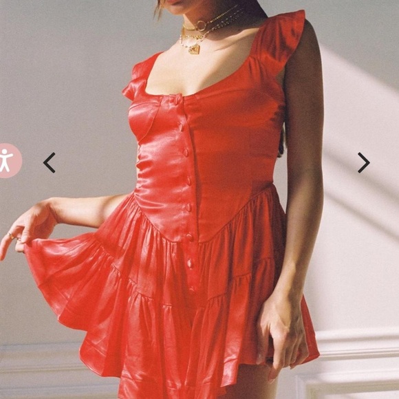 Vanessa Mooney Elisabeth Romper Dress - Red Silk - size Medium NWT - Picture 3 of 8